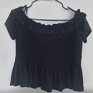 BCBGeneration Black Ruffle Crop Top